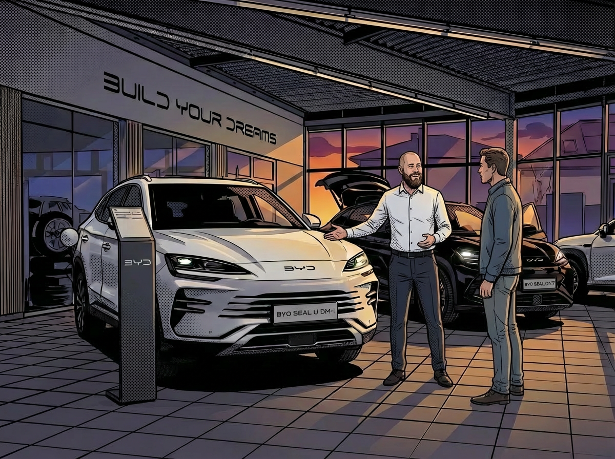 Schauraum BYD im Comic Stil